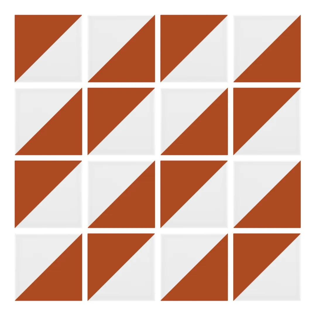 Patrón 2 de colocación de Azulejo Trigone Blanco 10x10 Naranja Oscuro Brillo