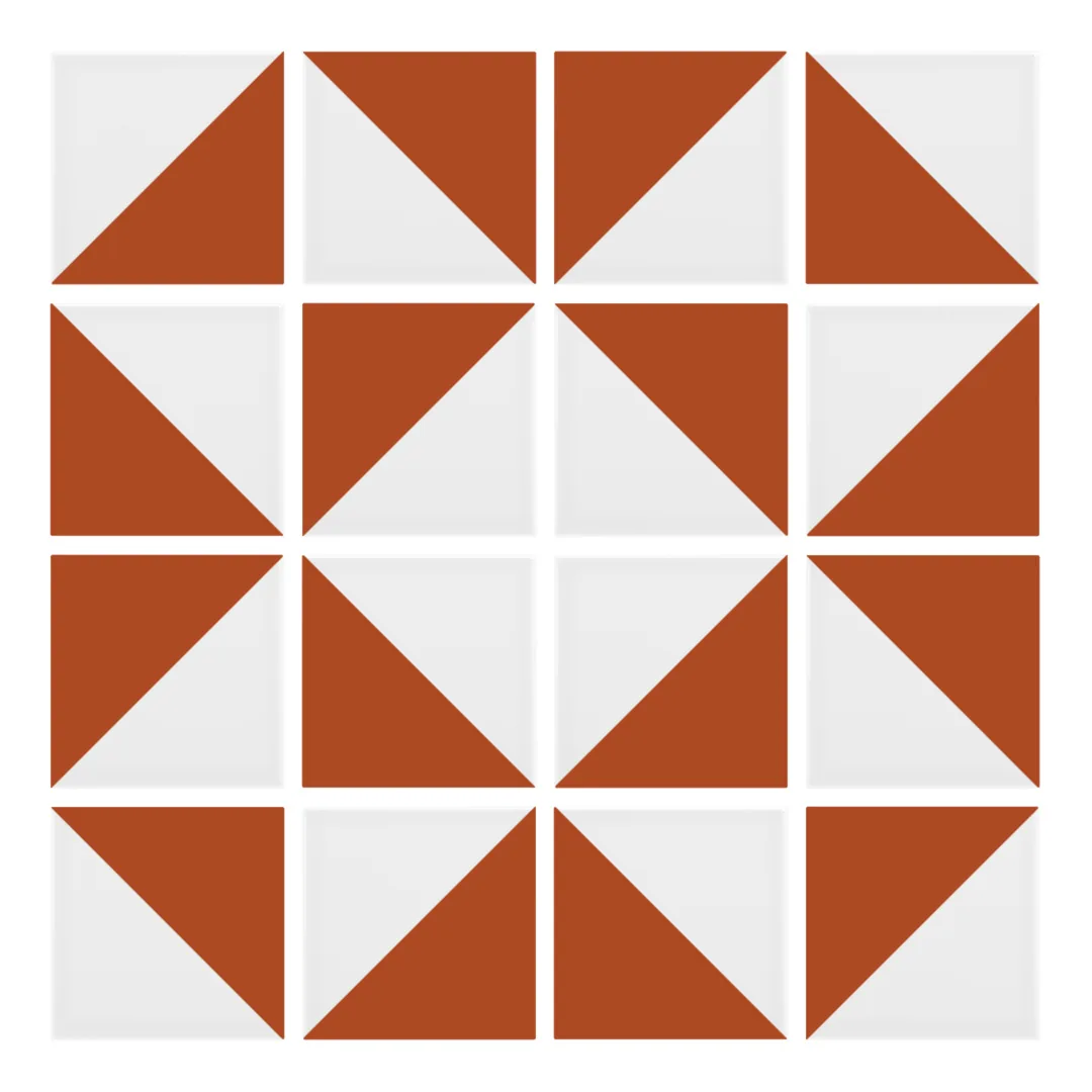 Patrón 3 de colocación de Azulejo Trigone Blanco 10x10 Naranja Oscuro Brillo