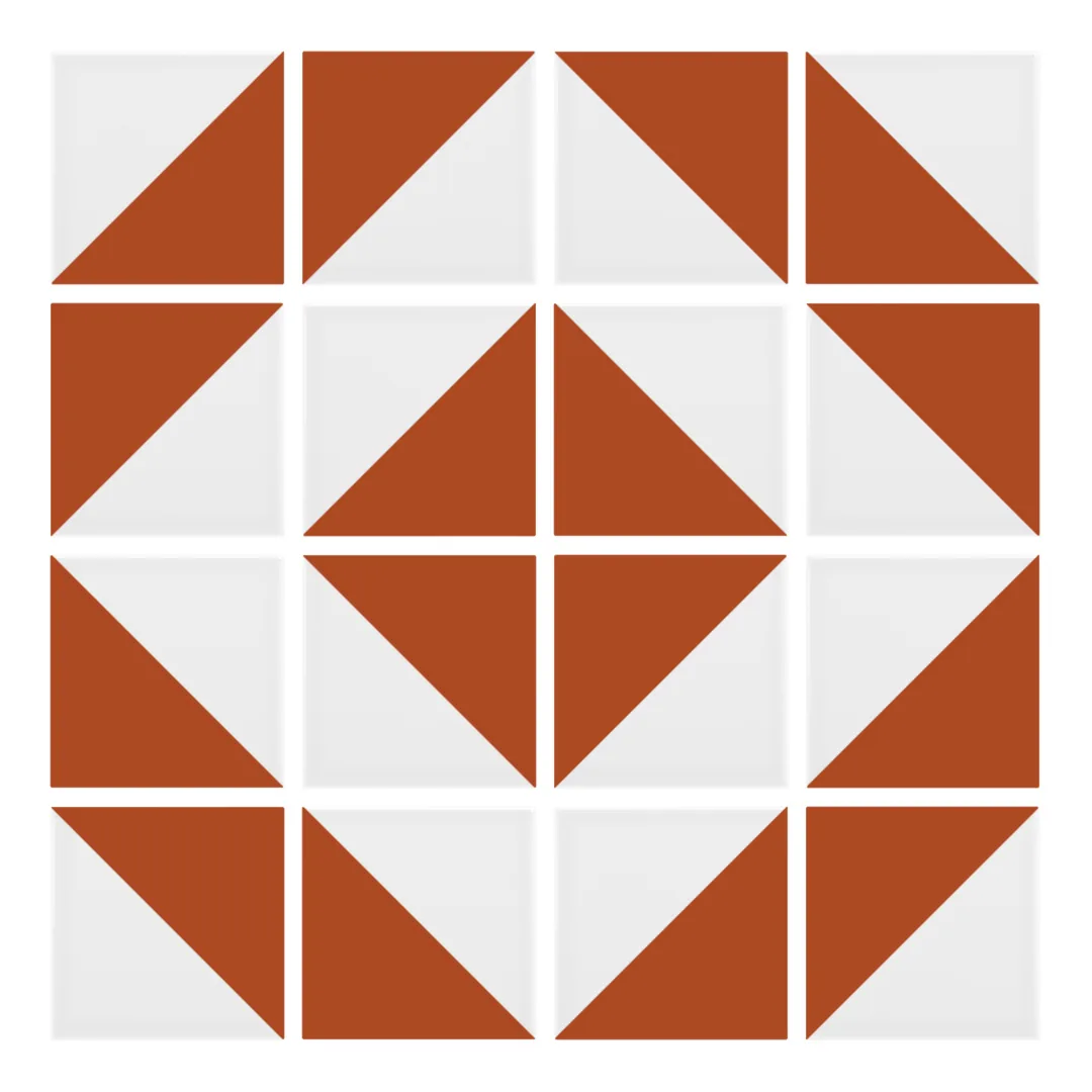 Patrón 5 de colocación de Azulejo Trigone Blanco 10x10 Naranja Oscuro Brillo