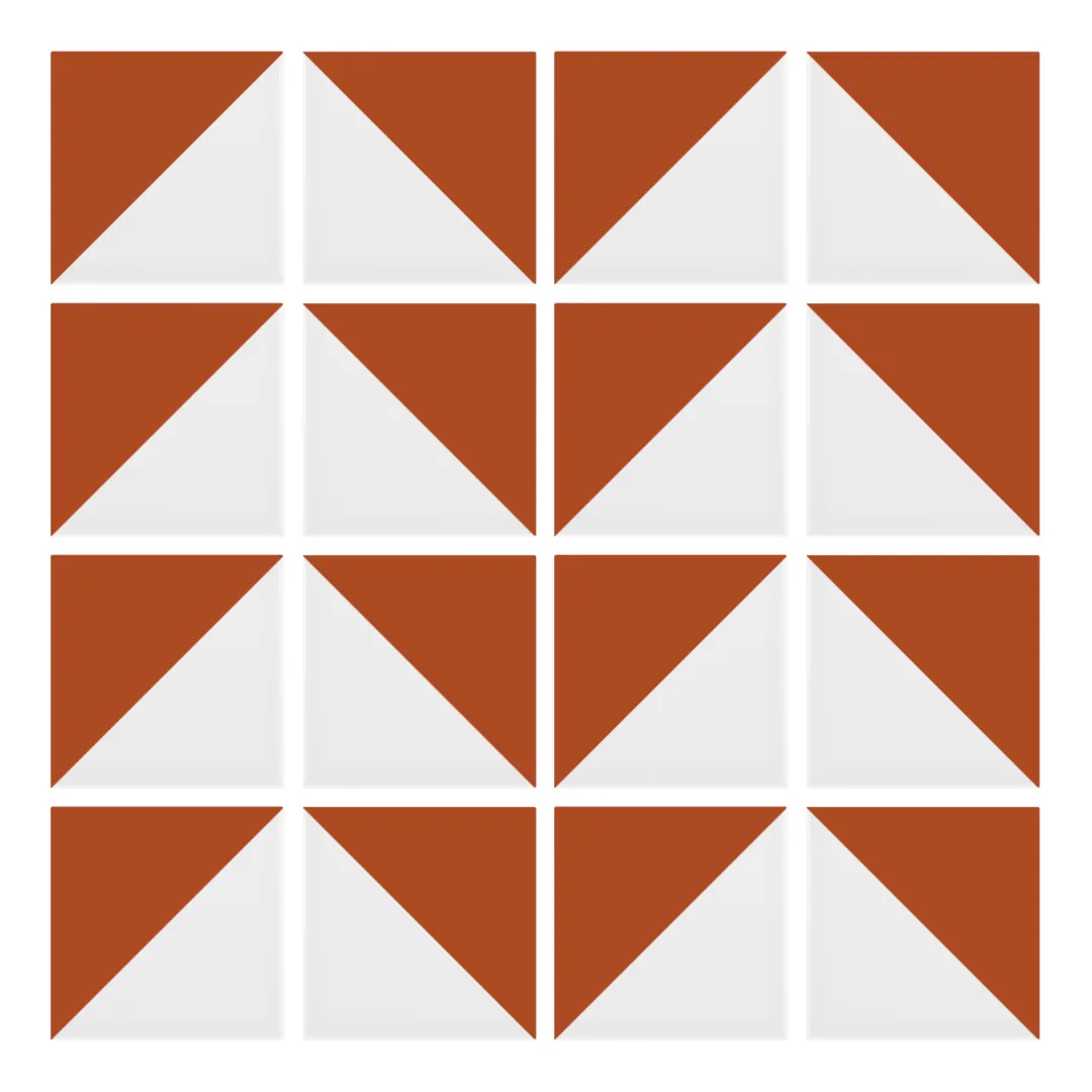 Patrón 6 de colocación de Azulejo Trigone Blanco 10x10 Naranja Oscuro Brillo