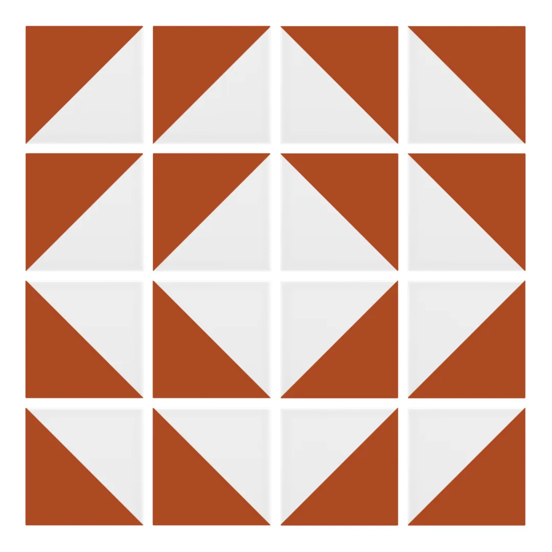 Patrón 7 de colocación de Azulejo Trigone Blanco 10x10 Naranja Oscuro Brillo