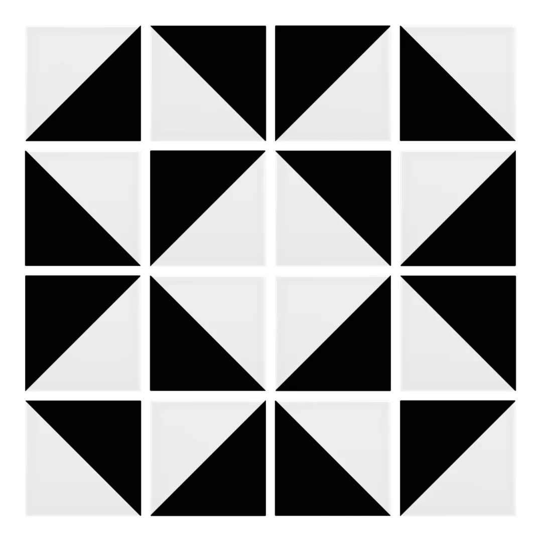 Patrón 3 de colocación de Azulejo Trigone Blanco 10x10 Negro Brillo