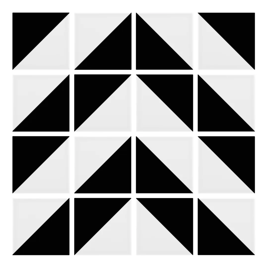 Patrón 4 de colocación de Azulejo Trigone Blanco 10x10 Negro Brillo