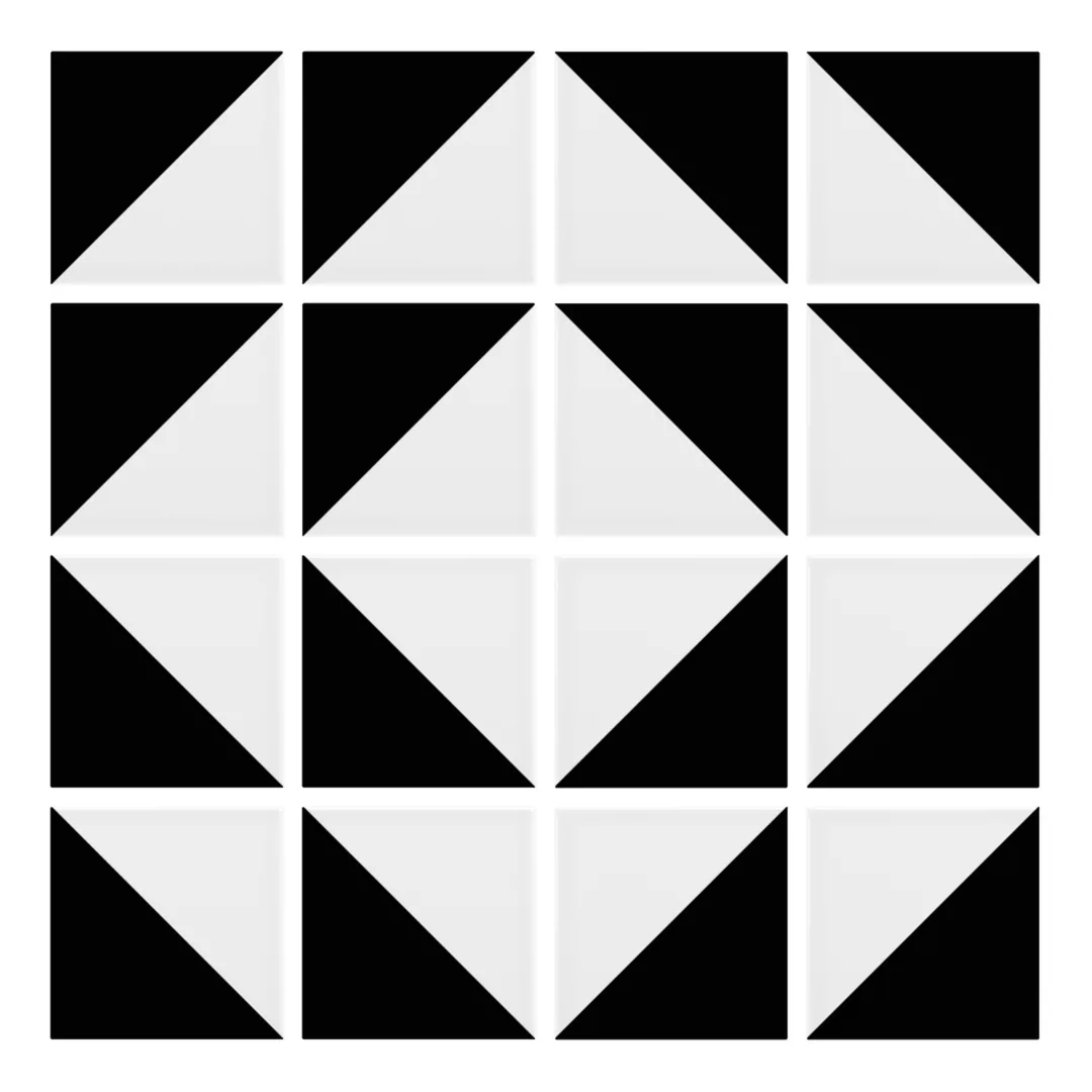 Patrón 7 de colocación de Azulejo Trigone Blanco 10x10 Negro Brillo