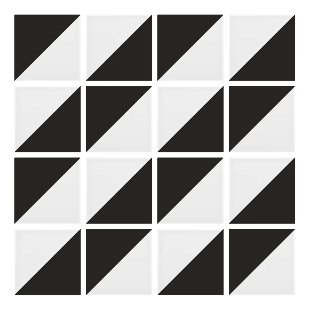 Patrón 2 de colocación de Azulejo Trigone Blanco 10x10 Negro Mate