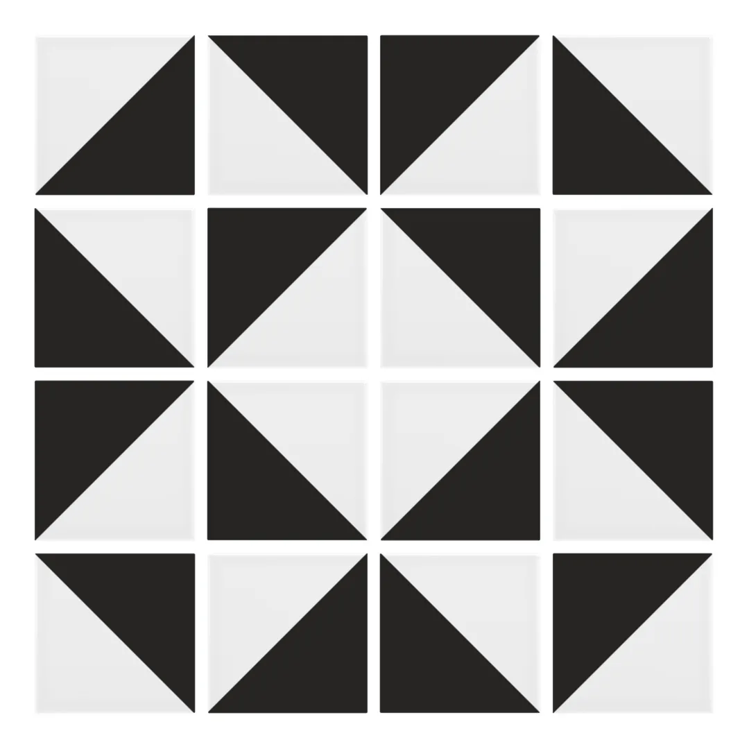 Patrón 3 de colocación de Azulejo Trigone Blanco 10x10 Negro Mate