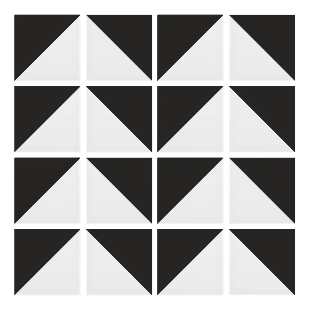 Patrón 6 de colocación de Azulejo Trigone Blanco 10x10 Negro Mate