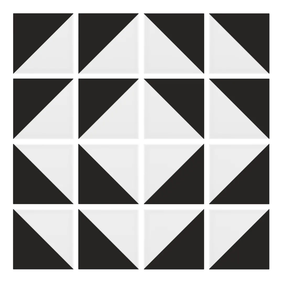 Patrón 7 de colocación de Azulejo Trigone Blanco 10x10 Negro Mate