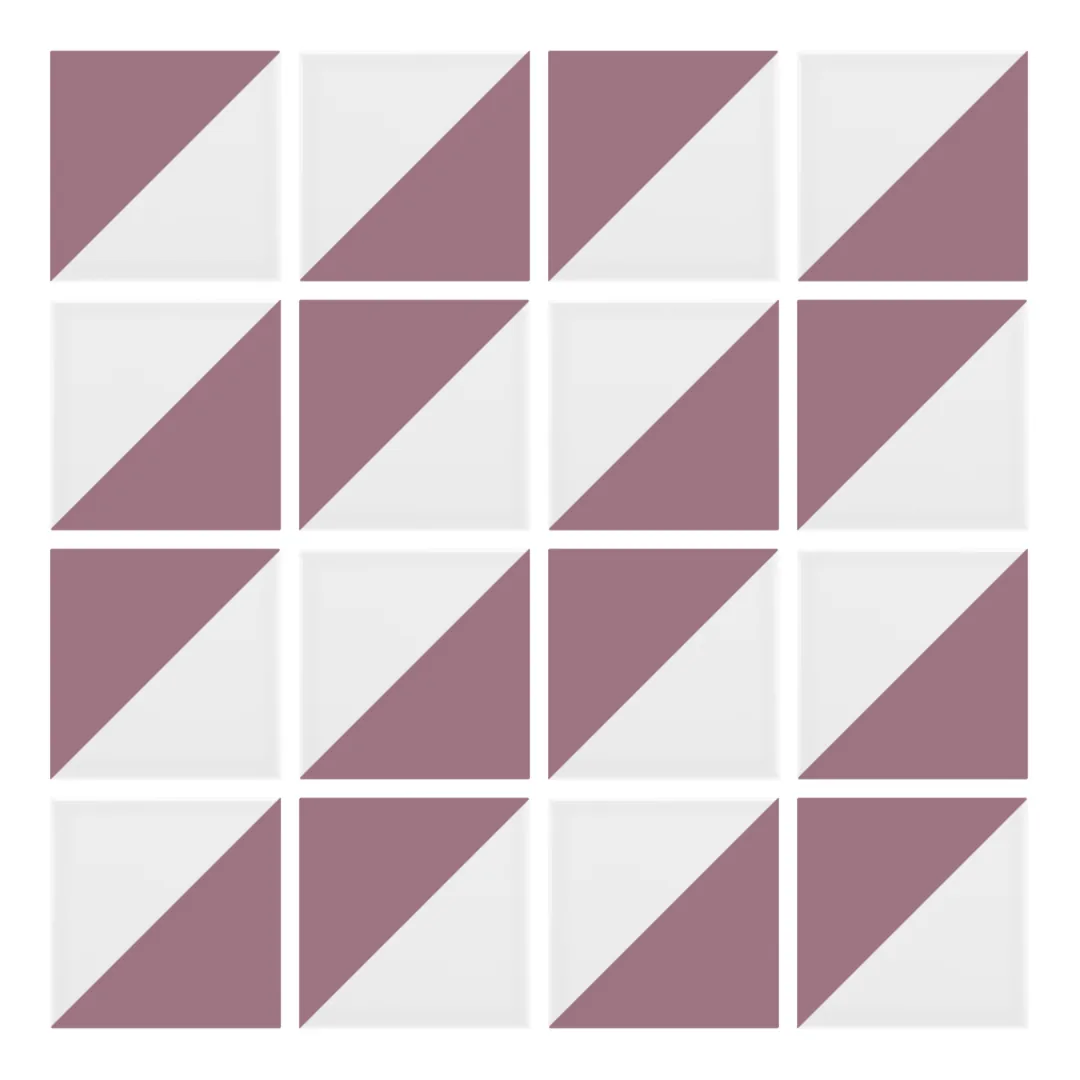 Patrón 2 de colocación de Azulejo Trigone Blanco 10x10 Rosa Malva Mate