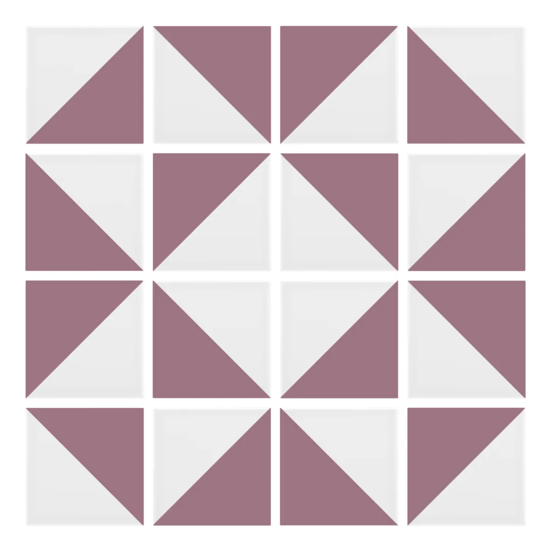 Patrón 3 de colocación de Azulejo Trigone Blanco 10x10 Rosa Malva Mate