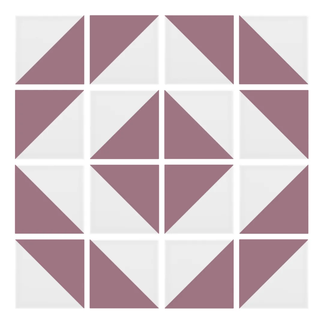 Patrón 5 de colocación de Azulejo Trigone Blanco 10x10 Rosa Malva Mate