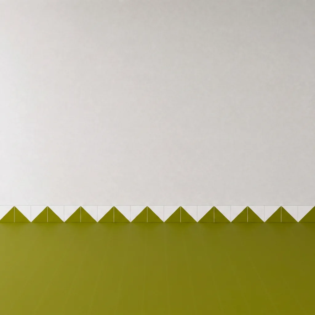 Azulejo Trigone Blanco 10x10 Verde Aguacate Brillo formando una banda decorativa en una pared