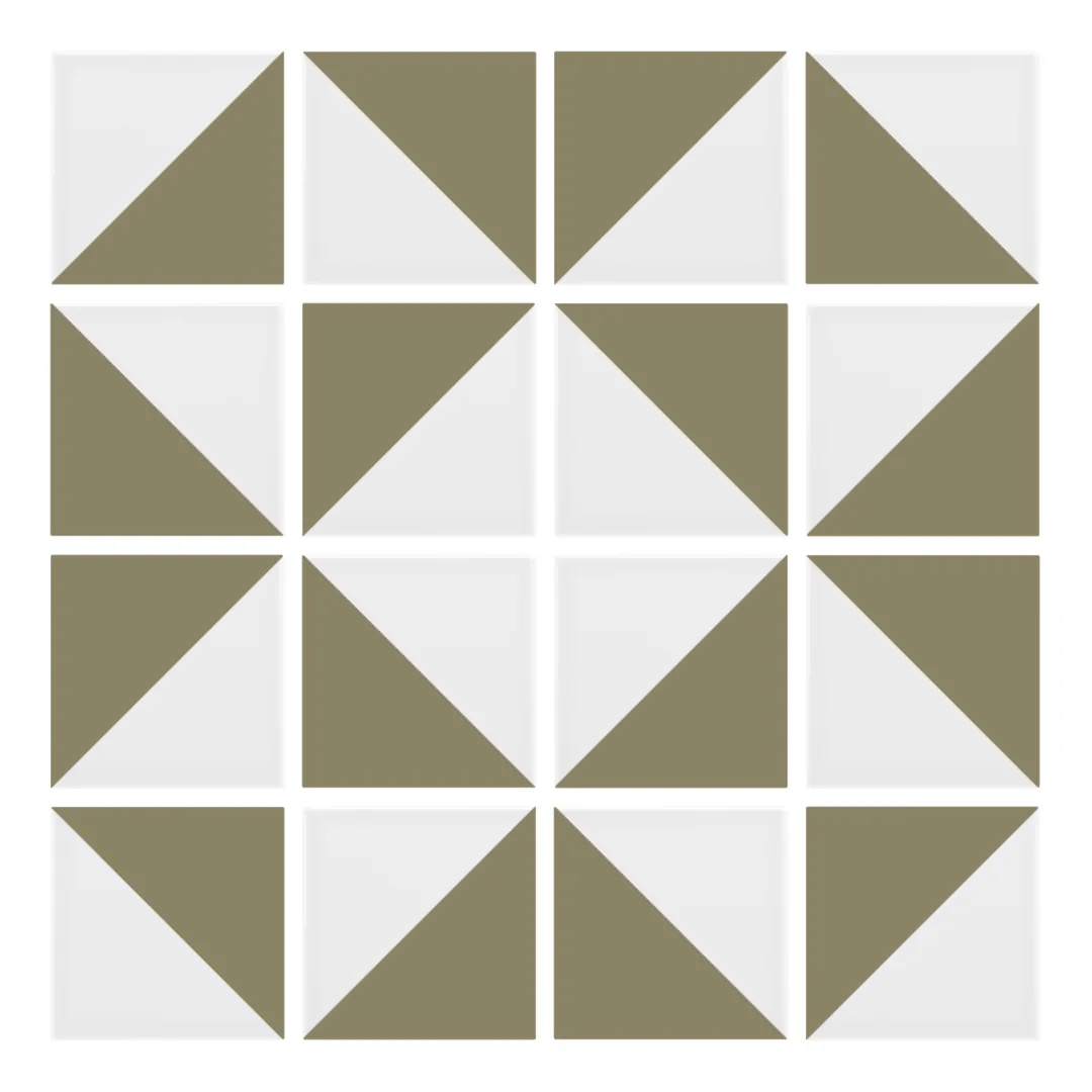 Patrón 3 de colocación de Azulejo Trigone Blanco 10x10 Verde Brillo