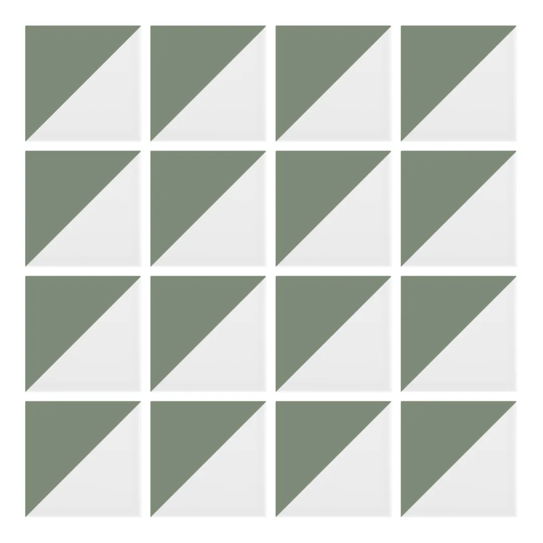 Patrón 1 de colocación de Azulejo Trigone Blanco 10x10 Verde Caqui Mate