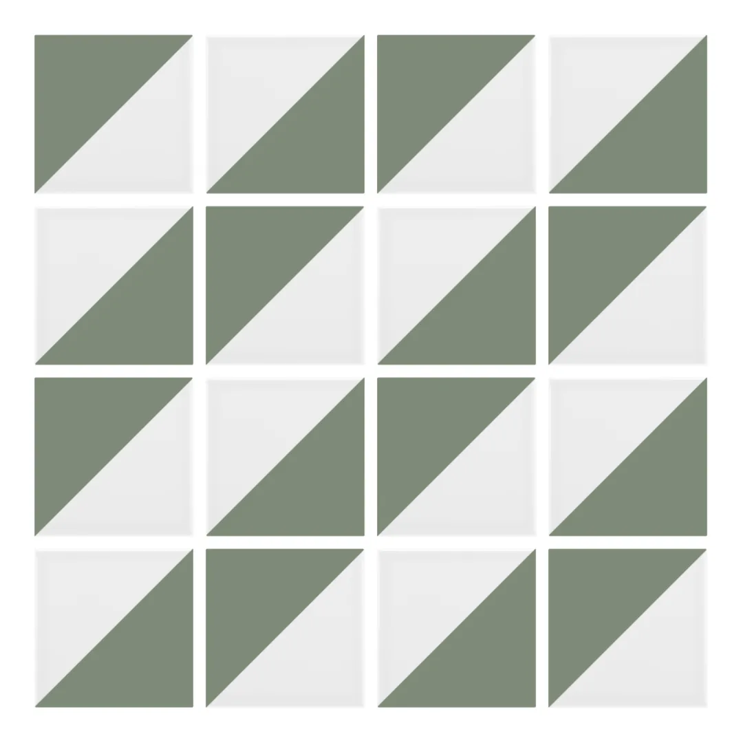 Patrón 2 de colocación de Azulejo Trigone Blanco 10x10 Verde Caqui Mate