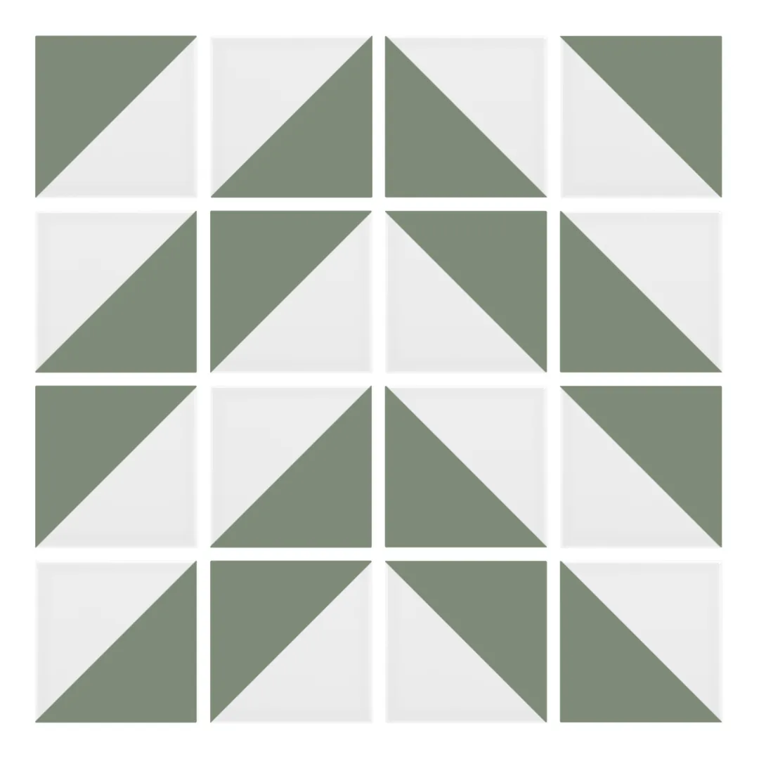 Patrón 4 de colocación de Azulejo Trigone Blanco 10x10 Verde Caqui Mate