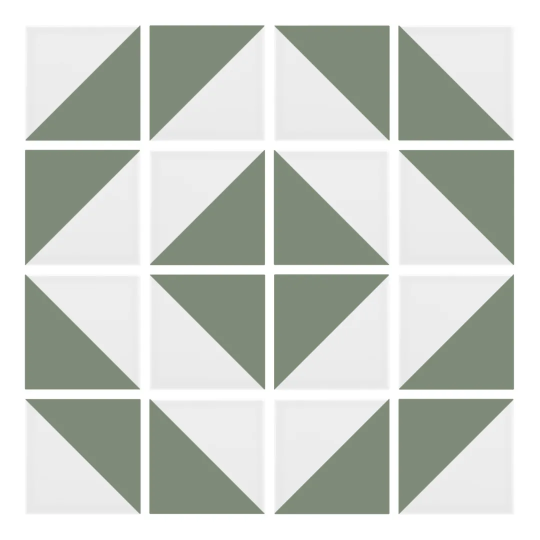 Patrón 5 de colocación de Azulejo Trigone Blanco 10x10 Verde Caqui Mate