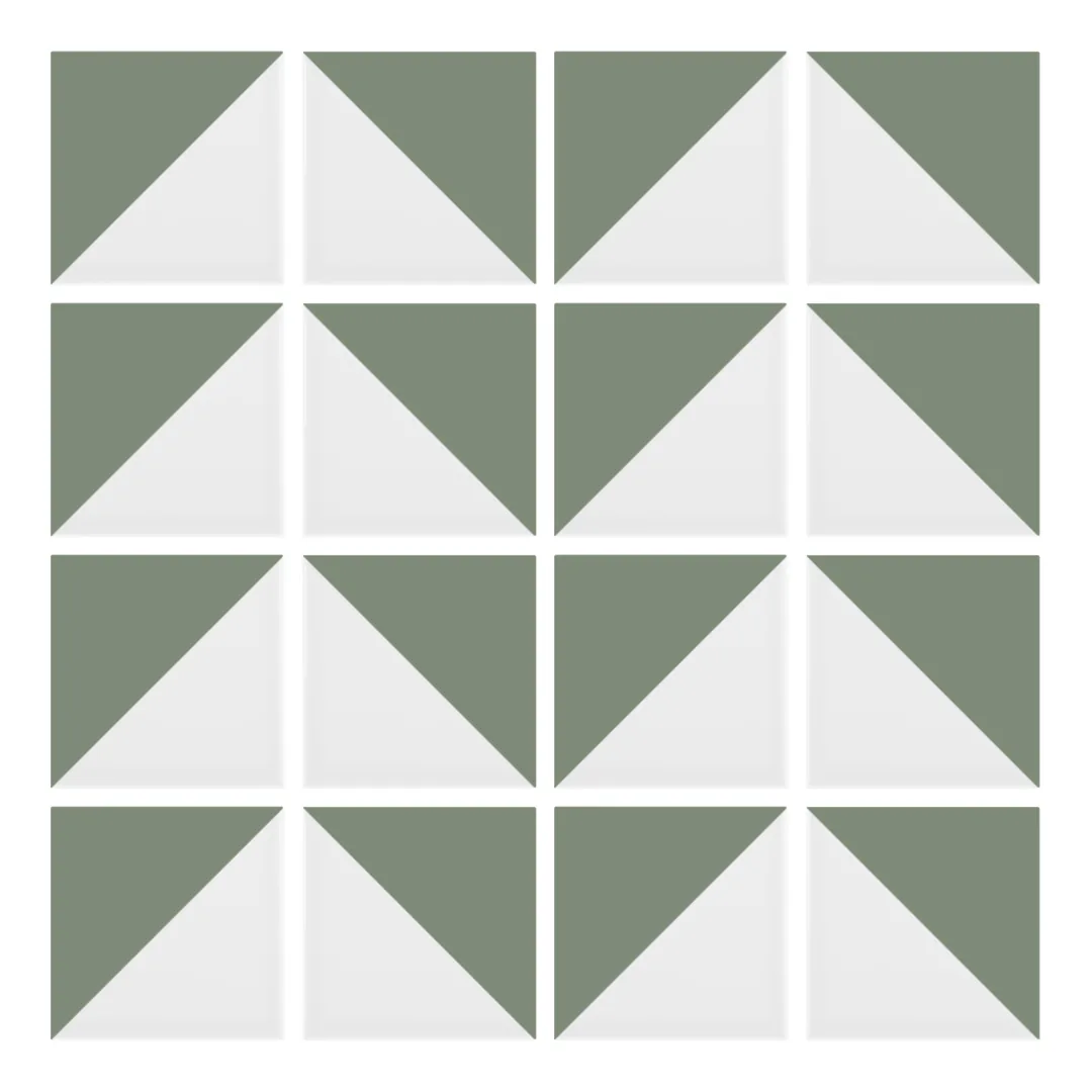 Patrón 6 de colocación de Azulejo Trigone Blanco 10x10 Verde Caqui Mate