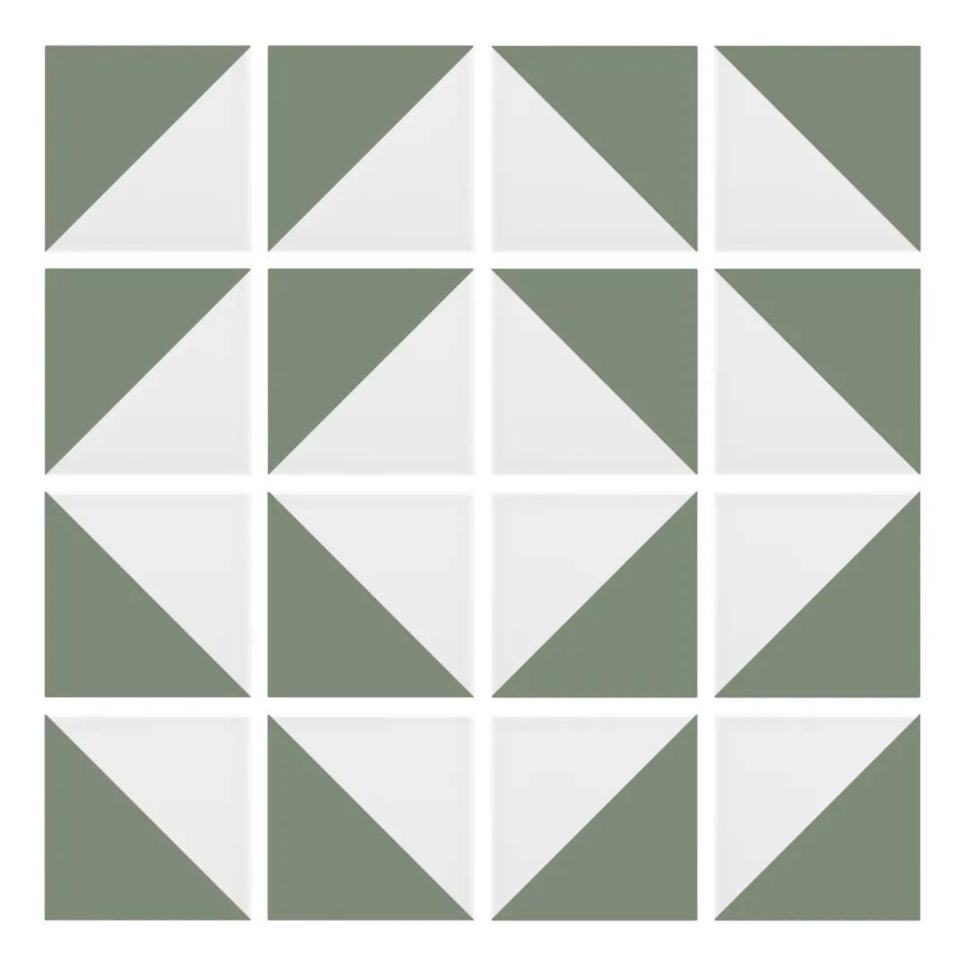 Patrón 7 de colocación de Azulejo Trigone Blanco 10x10 Verde Caqui Mate