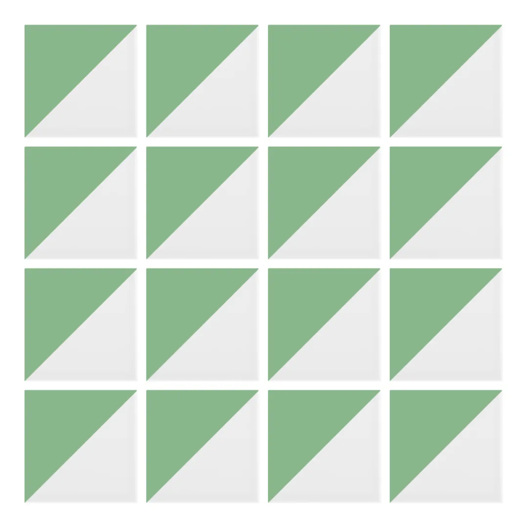 Patrón 1 de colocación de Azulejo Trigone Blanco 10x10 Verde Claro Brillo