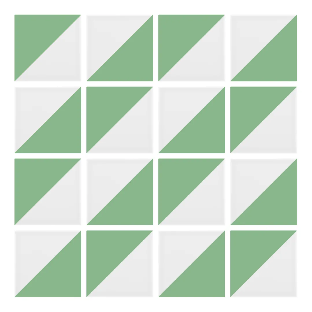 Patrón 2 de colocación de Azulejo Trigone Blanco 10x10 Verde Claro Brillo