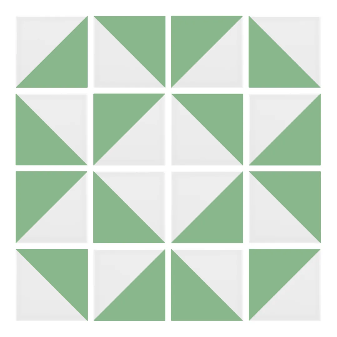 Patrón 3 de colocación de Azulejo Trigone Blanco 10x10 Verde Claro Brillo