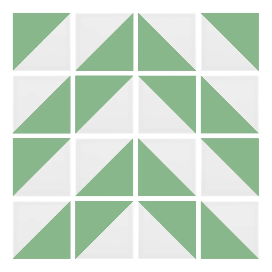 Patrón 4 de colocación de Azulejo Trigone Blanco 10x10 Verde Claro Brillo