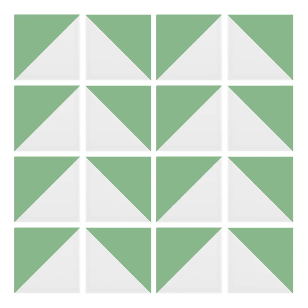 Patrón 6 de colocación de Azulejo Trigone Blanco 10x10 Verde Claro Brillo