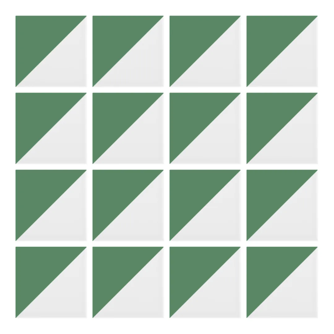 Patrón 1 de colocación de Azulejo Trigone Blanco 10x10 Verde Mate