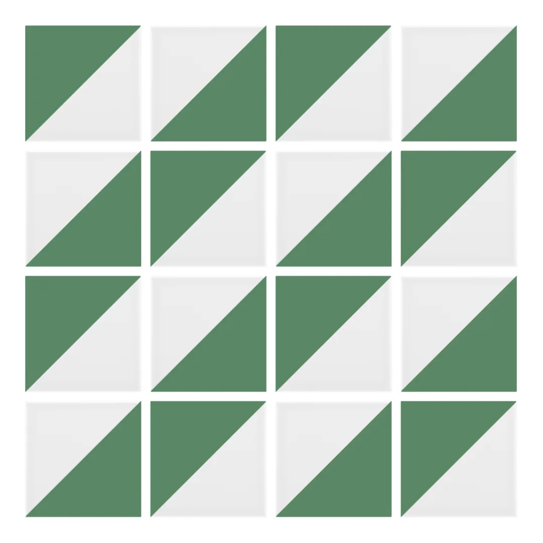 Patrón 2 de colocación de Azulejo Trigone Blanco 10x10 Verde Mate
