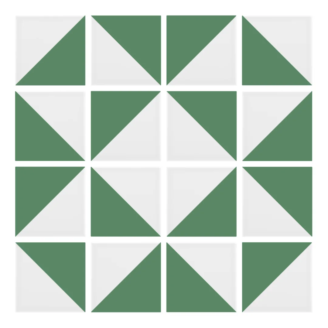 Patrón 3 de colocación de Azulejo Trigone Blanco 10x10 Verde Mate