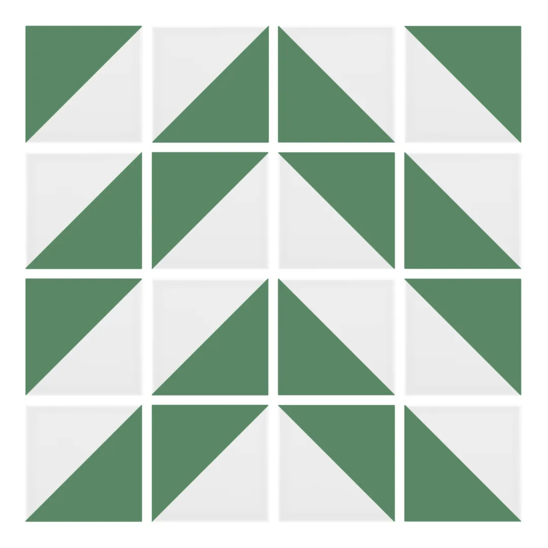 Patrón 4 de colocación de Azulejo Trigone Blanco 10x10 Verde Mate