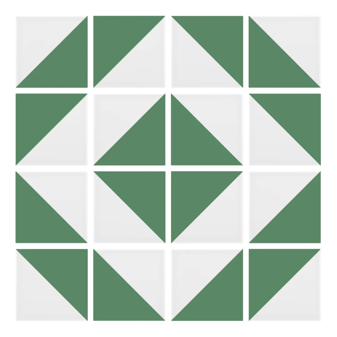 Patrón 5 de colocación de Azulejo Trigone Blanco 10x10 Verde Mate