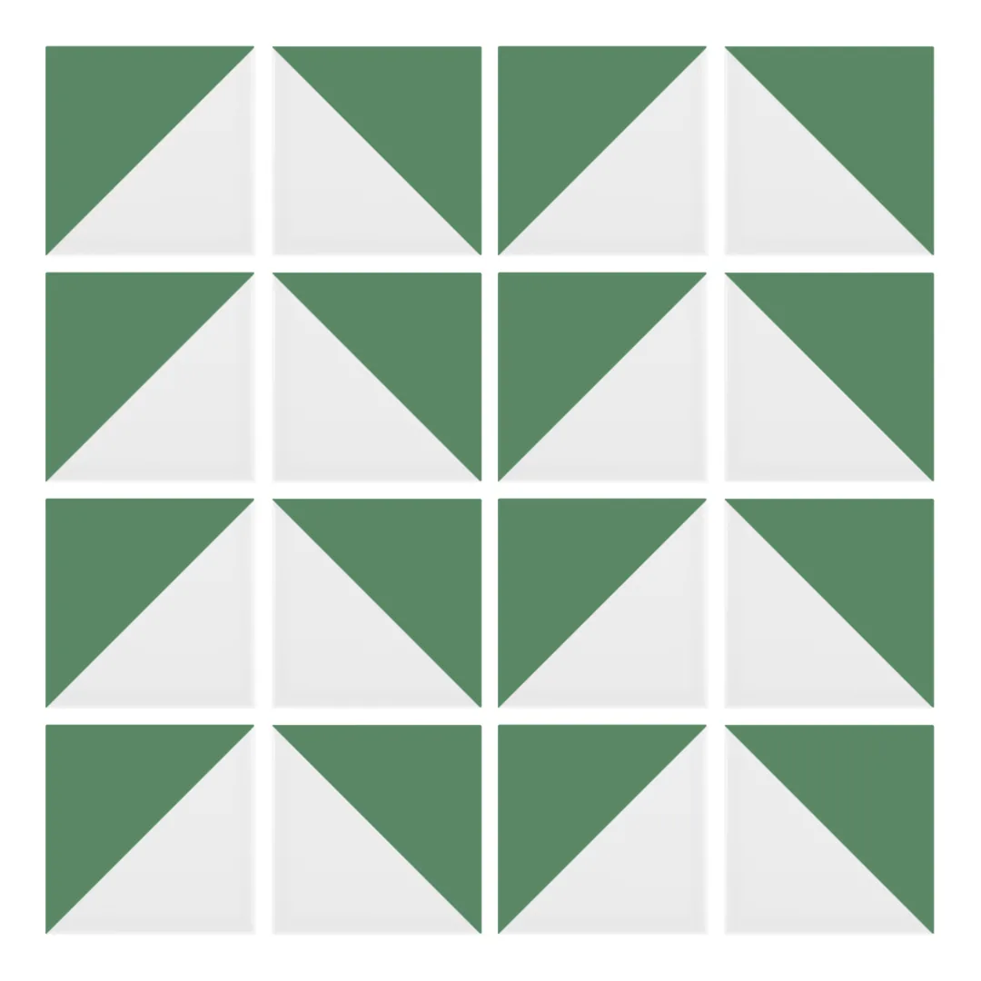 Patrón 6 de colocación de Azulejo Trigone Blanco 10x10 Verde Mate