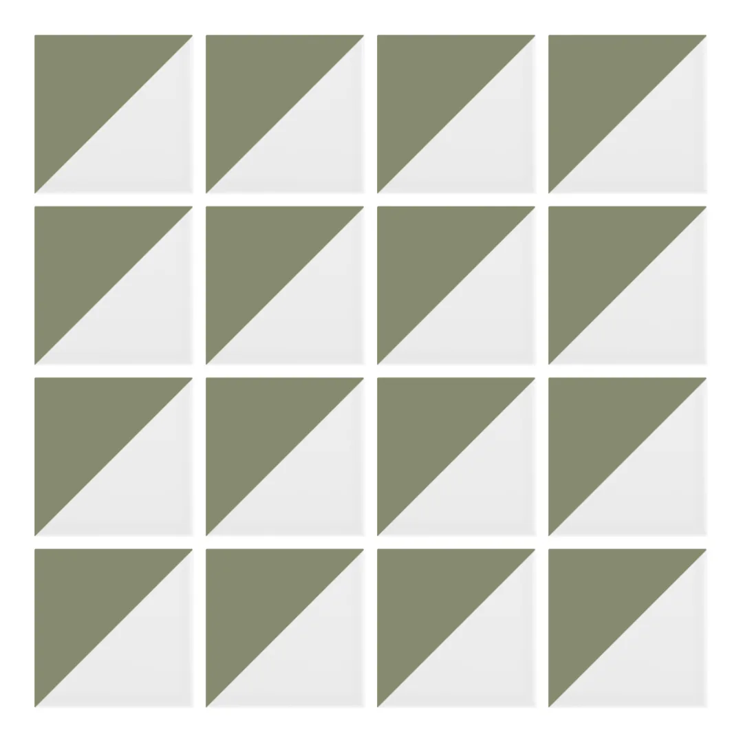 Patrón 1 de colocación de Azulejo Trigone Blanco 10x10 Verde Oliva Mate