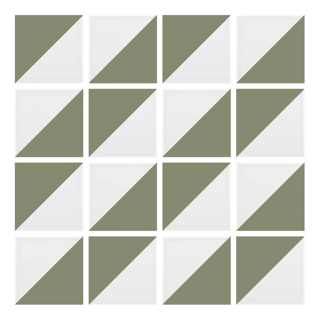 Patrón 2 de colocación de Azulejo Trigone Blanco 10x10 Verde Oliva Mate