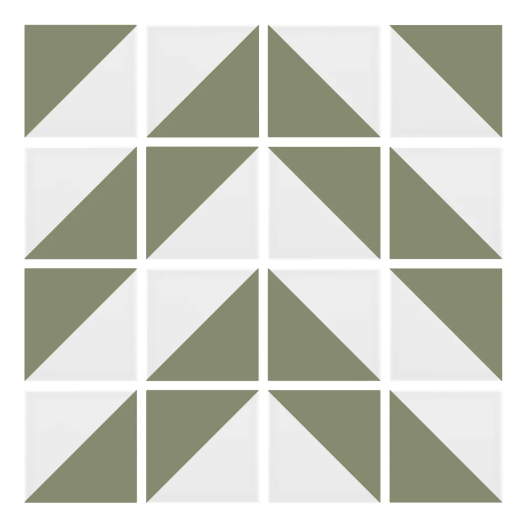 Patrón 4 de colocación de Azulejo Trigone Blanco 10x10 Verde Oliva Mate