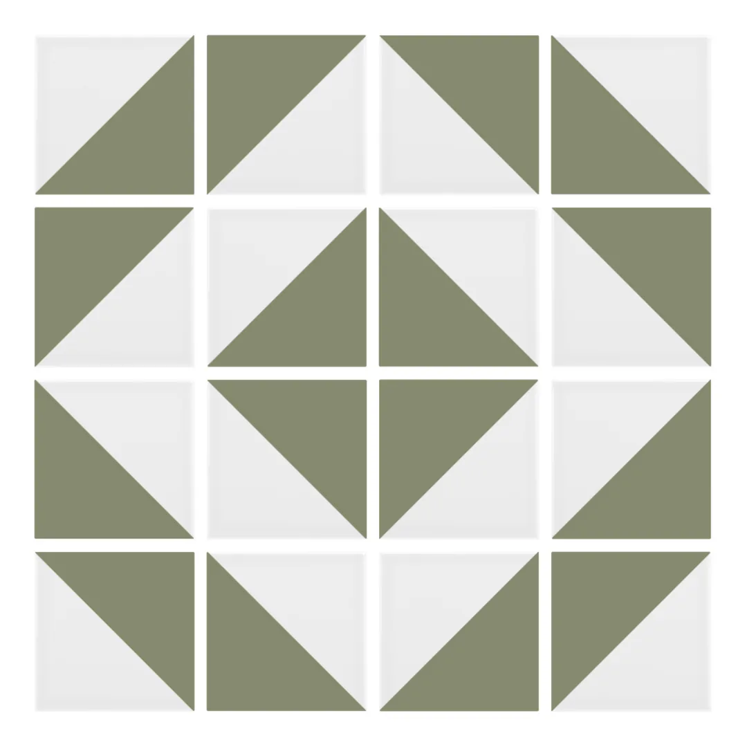 Patrón 5 de colocación de Azulejo Trigone Blanco 10x10 Verde Oliva Mate