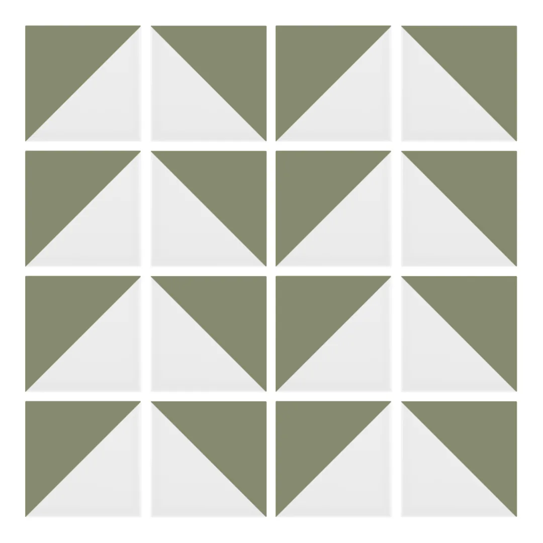 Patrón 6 de colocación de Azulejo Trigone Blanco 10x10 Verde Oliva Mate