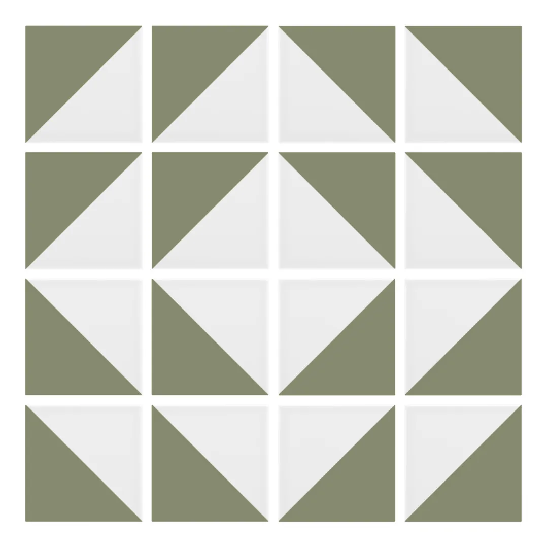 Patrón 7 de colocación de Azulejo Trigone Blanco 10x10 Verde Oliva Mate