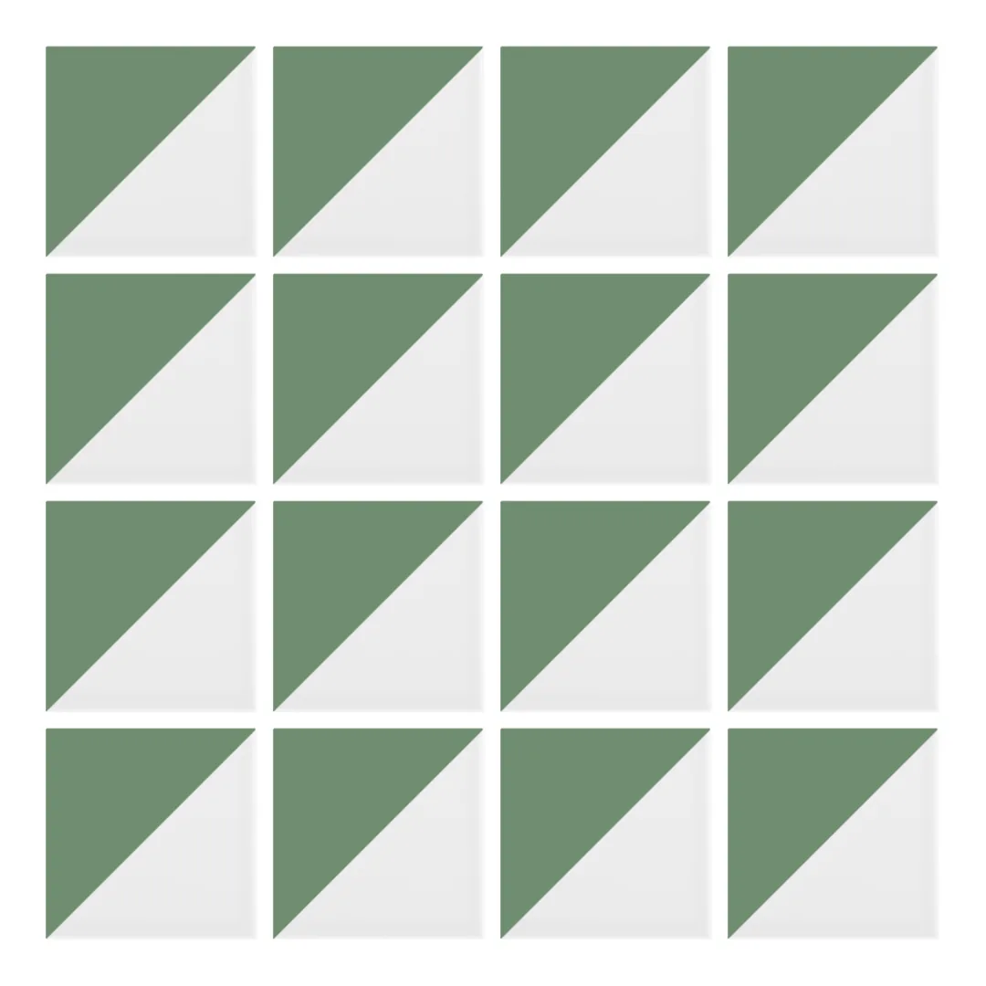 Patrón 1 de colocación de Azulejo Trigone Blanco 10x10 Verde Oscuro Brillo