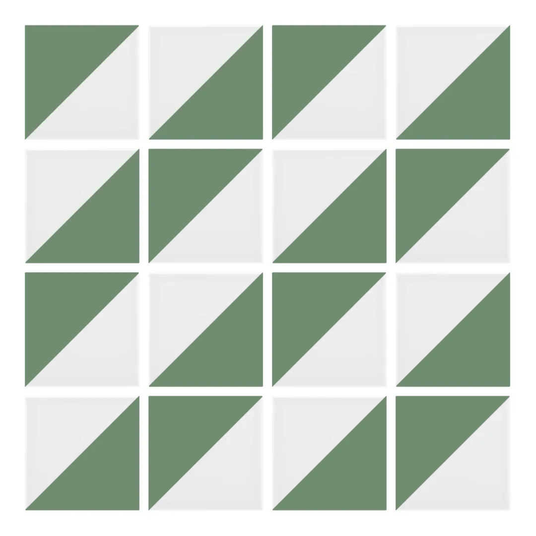 Patrón 2 de colocación de Azulejo Trigone Blanco 10x10 Verde Oscuro Brillo