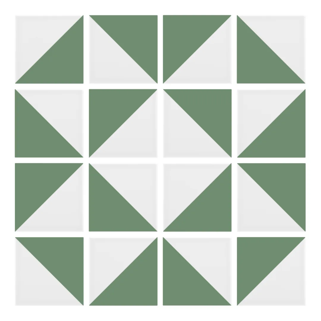 Patrón 3 de colocación de Azulejo Trigone Blanco 10x10 Verde Oscuro Brillo