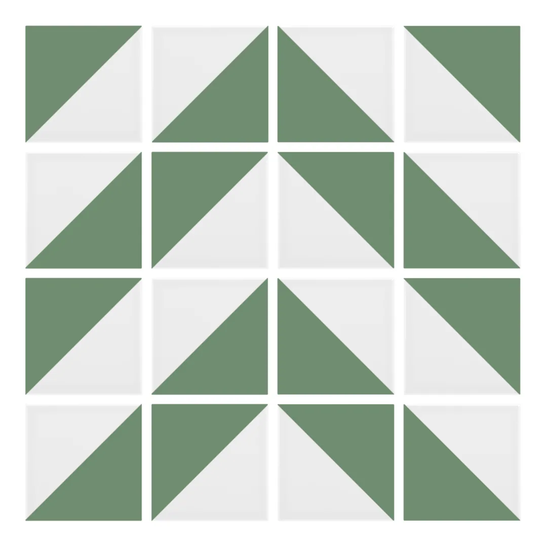 Patrón 4 de colocación de Azulejo Trigone Blanco 10x10 Verde Oscuro Brillo