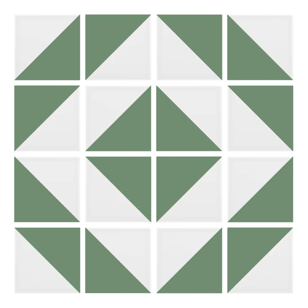 Patrón 5 de colocación de Azulejo Trigone Blanco 10x10 Verde Oscuro Brillo