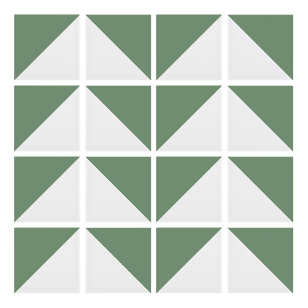 Patrón 6 de colocación de Azulejo Trigone Blanco 10x10 Verde Oscuro Brillo