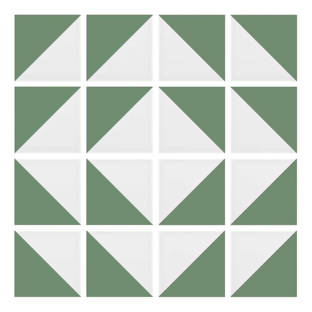 Patrón 7 de colocación de Azulejo Trigone Blanco 10x10 Verde Oscuro Brillo