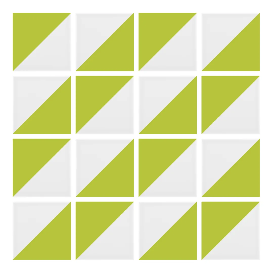 Patrón 2 de colocación de Azulejo Trigone Blanco 10x10 Verde Pistacho Mate