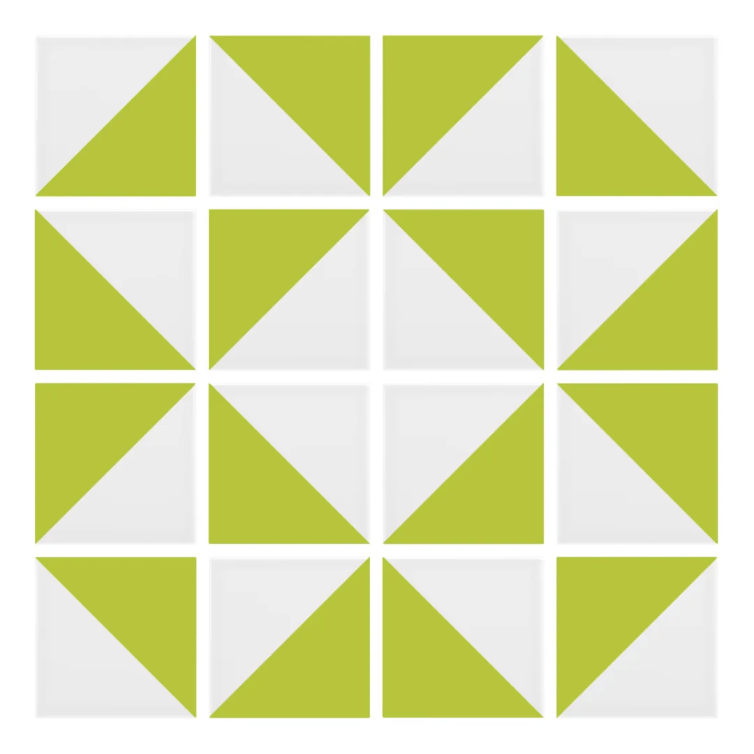 Patrón 3 de colocación de Azulejo Trigone Blanco 10x10 Verde Pistacho Mate