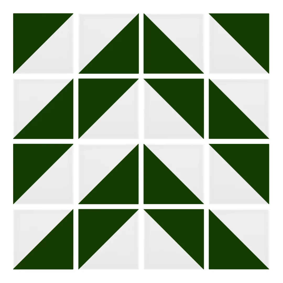 Patrón 4 de colocación de Azulejo Trigone Blanco 10x10 Verde Victoriano Brillo